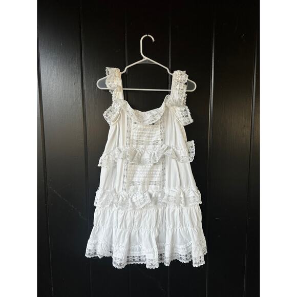Free People White Lace Prairie Romper Dress Ruffled Cotton Boho - Picture 4 of 8